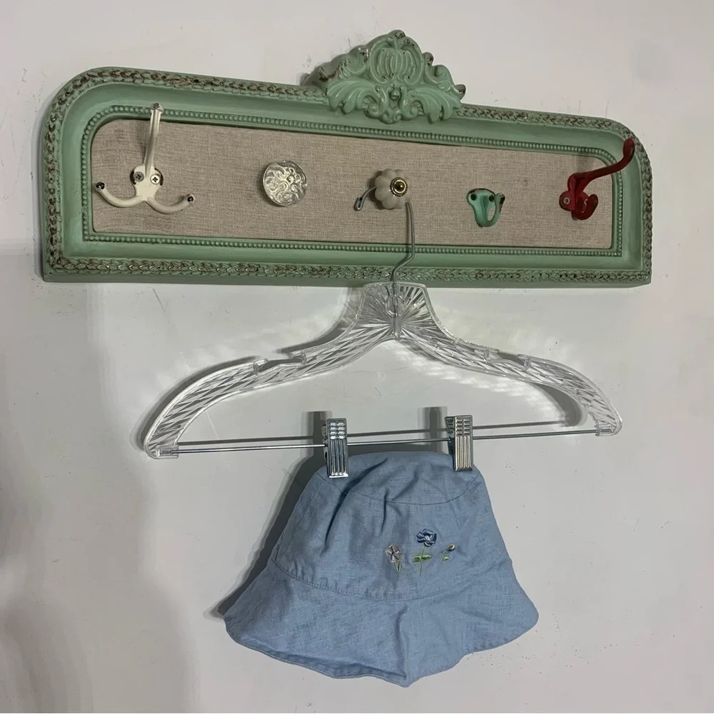 Blue Linen embroidered flower bucket hat girl size 4T